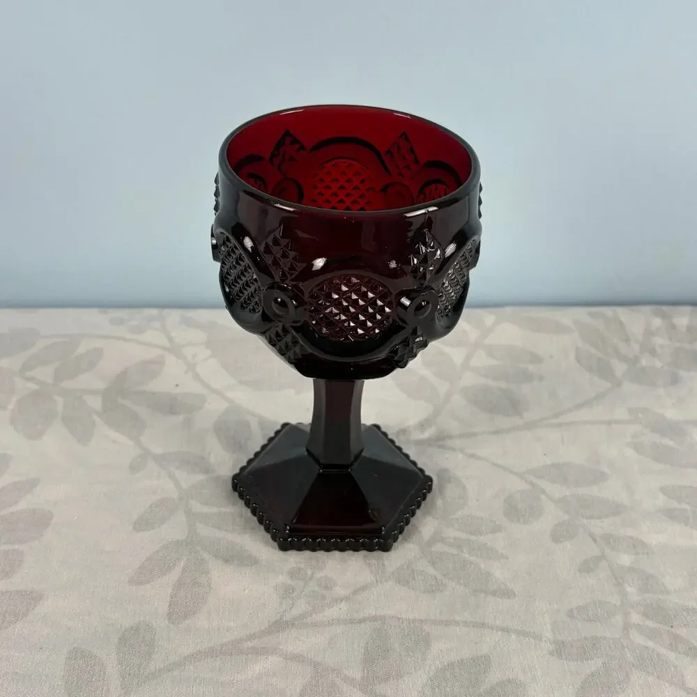 Vintage Avon Cape Cod Ruby Red Footed Goblet Wine Glass 6 Inch